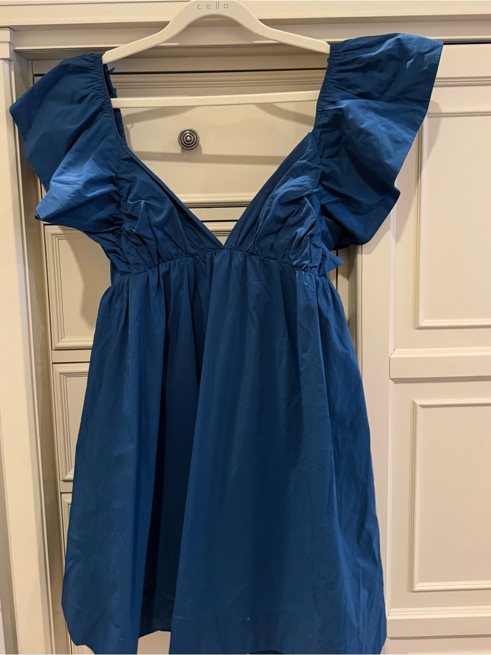 Blue Ruffle Sleeve V-Neck Dress
